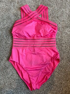 Classic Crisscross One-Piece Swimsuit in Hot Pink